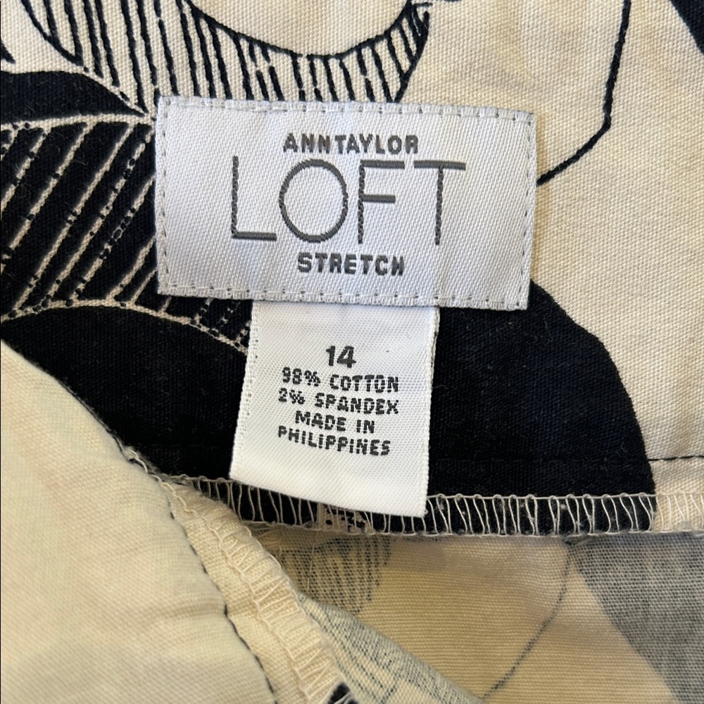 LOFT Black and Cream Floral A-Line Stretch Cotton Skirt Sz 14 - Picture 4 of 5